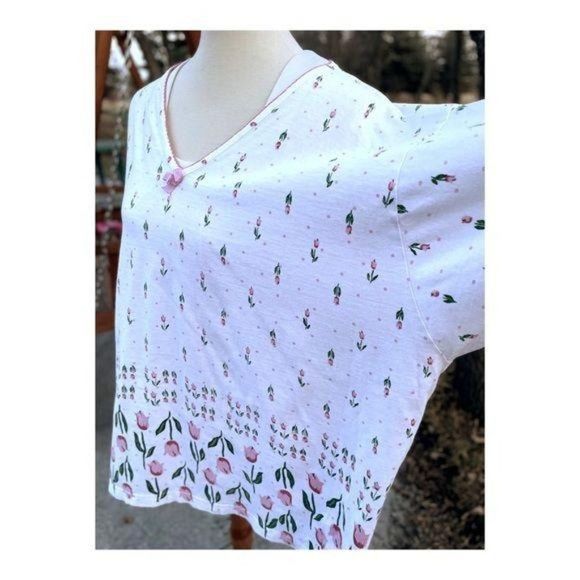 Vintage 90s Nite Angels 100% Cotton T-Shirt Pink Tulips Sleepwear Shirt Sz 3X - Picture 2 of 9